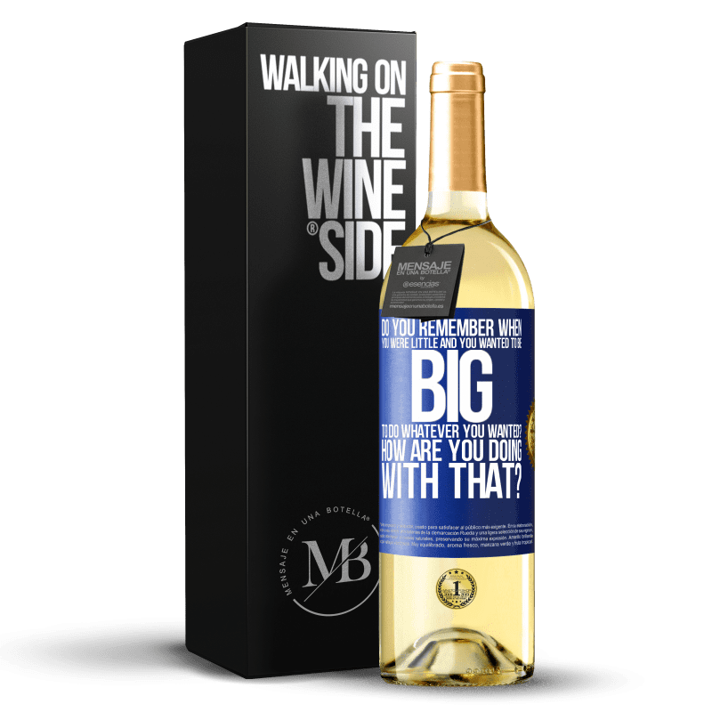 29,95 € Free Shipping | White Wine WHITE Edition do you remember when you were little and you wanted to be big to do whatever you wanted? How are you doing with that? Blue Label. Customizable label Young wine Harvest 2024 Verdejo