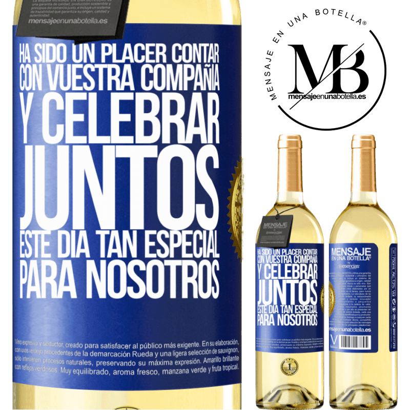 29,95 € Envoi gratuit | Vin blanc Édition WHITE Ce fut un plaisir d'avoir votre entreprise et de célébrer ensemble cette journée spéciale pour nous Étiquette Bleue. Étiquette personnalisable Vin jeune Récolte 2022 Verdejo