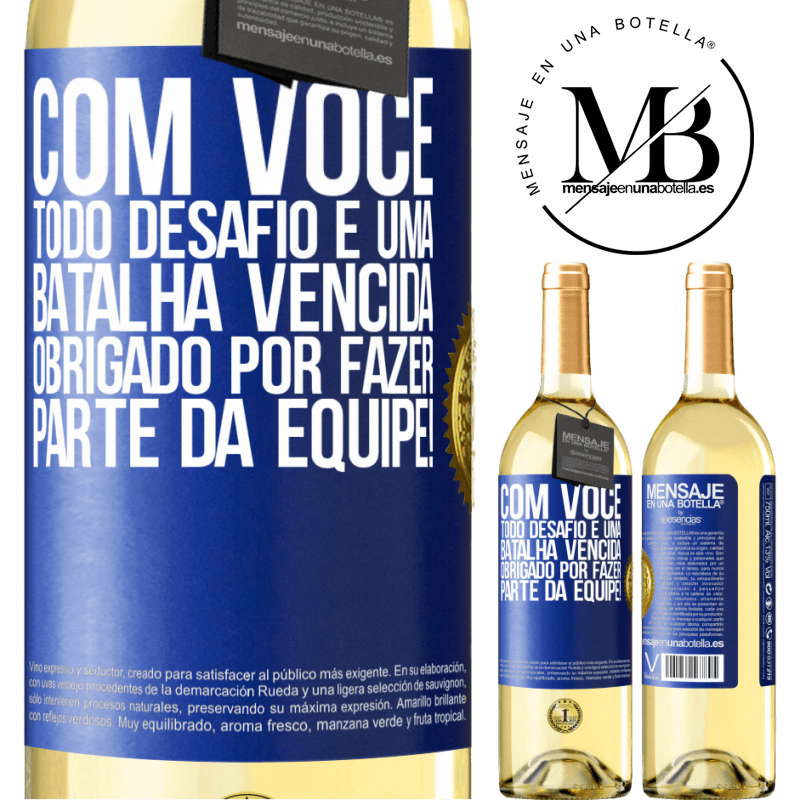 29,95 € Envio grátis | Vinho branco Edição WHITE Com você, todo desafio é uma batalha vencida. Obrigado por fazer parte da equipe! Etiqueta Azul. Etiqueta personalizável Vinho jovem Colheita 2024 Verdejo