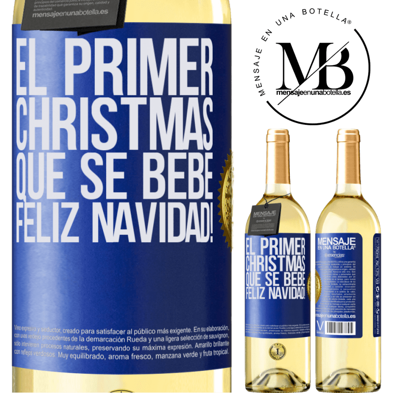 29,95 € Envío gratis | Vino Blanco Edición WHITE El primer christmas que se bebe. Feliz navidad! Etiqueta Azul. Etiqueta personalizable Vino joven Cosecha 2023 Verdejo