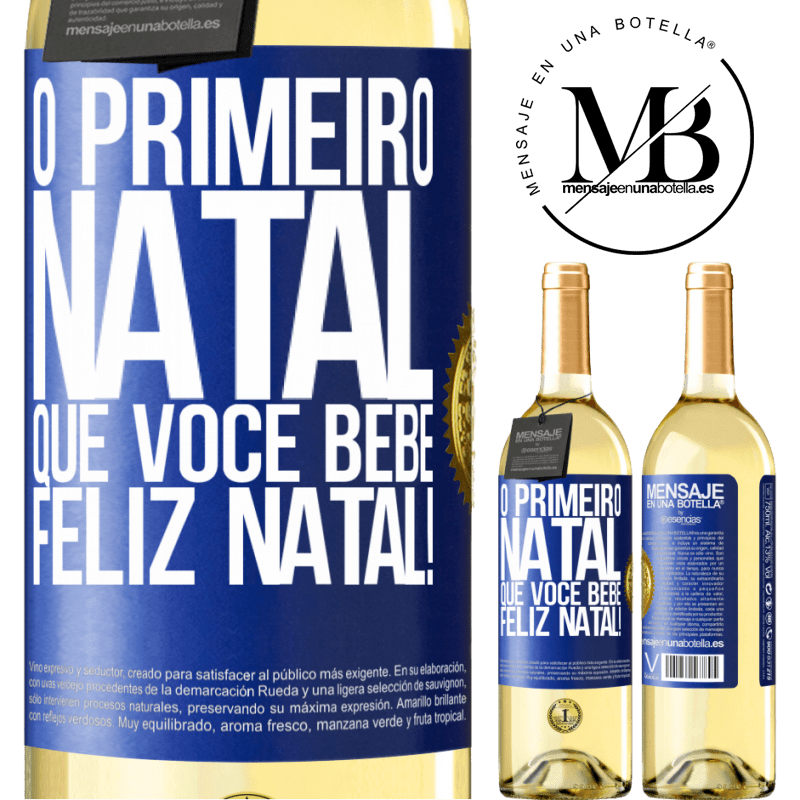 29,95 € Envio grátis | Vinho branco Edição WHITE O primeiro Natal que você bebe. Feliz Natal! Etiqueta Azul. Etiqueta personalizável Vinho jovem Colheita 2023 Verdejo