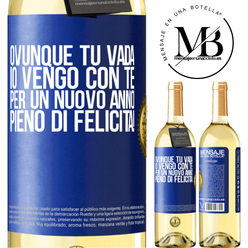 29,95 € Spedizione Gratuita | Vino bianco Edizione WHITE Ovunque tu vada, io vengo con te. Per un nuovo anno pieno di felicità! Etichetta Blu. Etichetta personalizzabile Vino giovane Raccogliere 2023 Verdejo