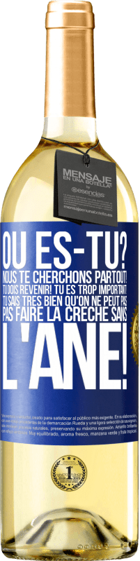 29,95 € | Vin blanc Édition WHITE Où es-tu? Nous te cherchons partout! Tu dois revenir! Tu es trop important! Tu sais très bien qu'on ne peut pas pas faire la crè Étiquette Bleue. Étiquette personnalisable Vin jeune Récolte 2024 Verdejo