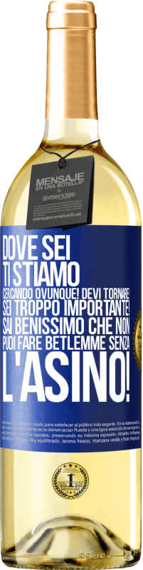 29,95 € | Vino bianco Edizione WHITE Dove sei Ti stiamo cercando ovunque! Devi tornare! Sei troppo importante! Sai benissimo che non puoi fare Betlemme senza Etichetta Blu. Etichetta personalizzabile Vino giovane Raccogliere 2024 Verdejo