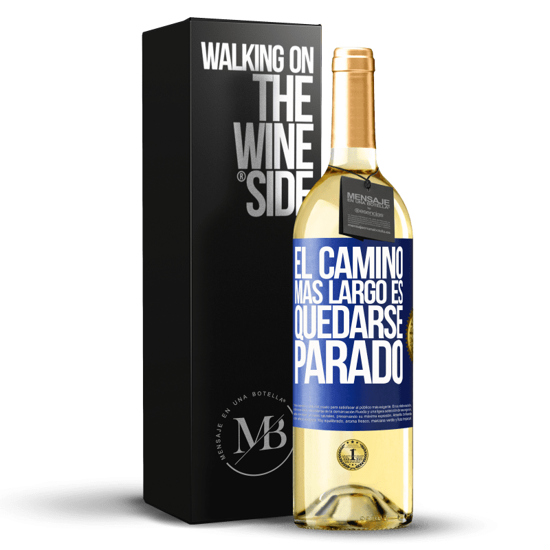 29,95 € Envío gratis | Vino Blanco Edición WHITE El camino más largo es quedarse parado Etiqueta Azul. Etiqueta personalizable Vino joven Cosecha 2024 Verdejo