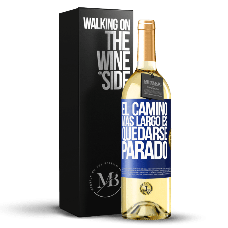 29,95 € Envío gratis | Vino Blanco Edición WHITE El camino más largo es quedarse parado Etiqueta Azul. Etiqueta personalizable Vino joven Cosecha 2025 Verdejo