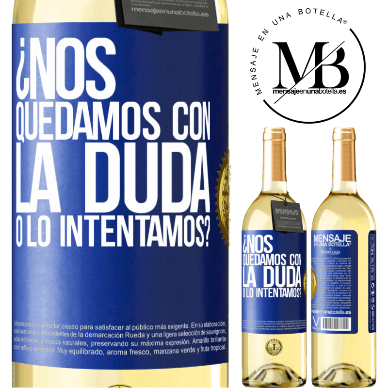 29,95 € Envío gratis | Vino Blanco Edición WHITE Nos quedamos con la duda o lo intentamos? Etiqueta Azul. Etiqueta personalizable Vino joven Cosecha 2024 Verdejo