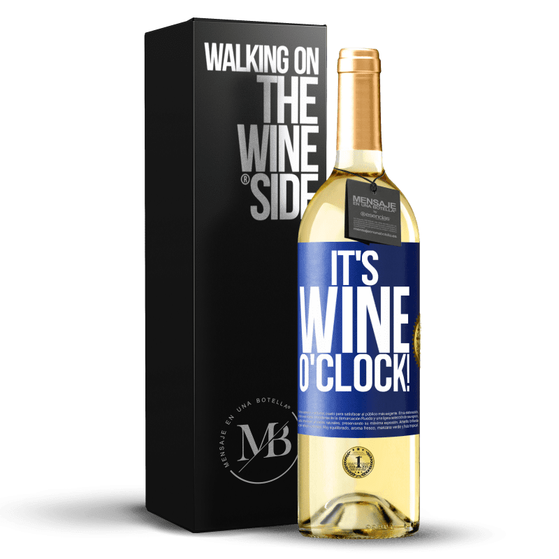 29,95 € Envoi gratuit | Vin blanc Édition WHITE It's wine o'clock! Étiquette Bleue. Étiquette personnalisable Vin jeune Récolte 2023 Verdejo