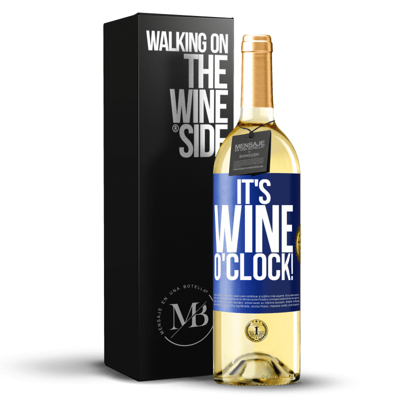 24,95 € Envoi gratuit | Vin blanc Édition WHITE It's wine o'clock! Étiquette Bleue. Étiquette personnalisable Vin jeune Récolte 2021 Verdejo