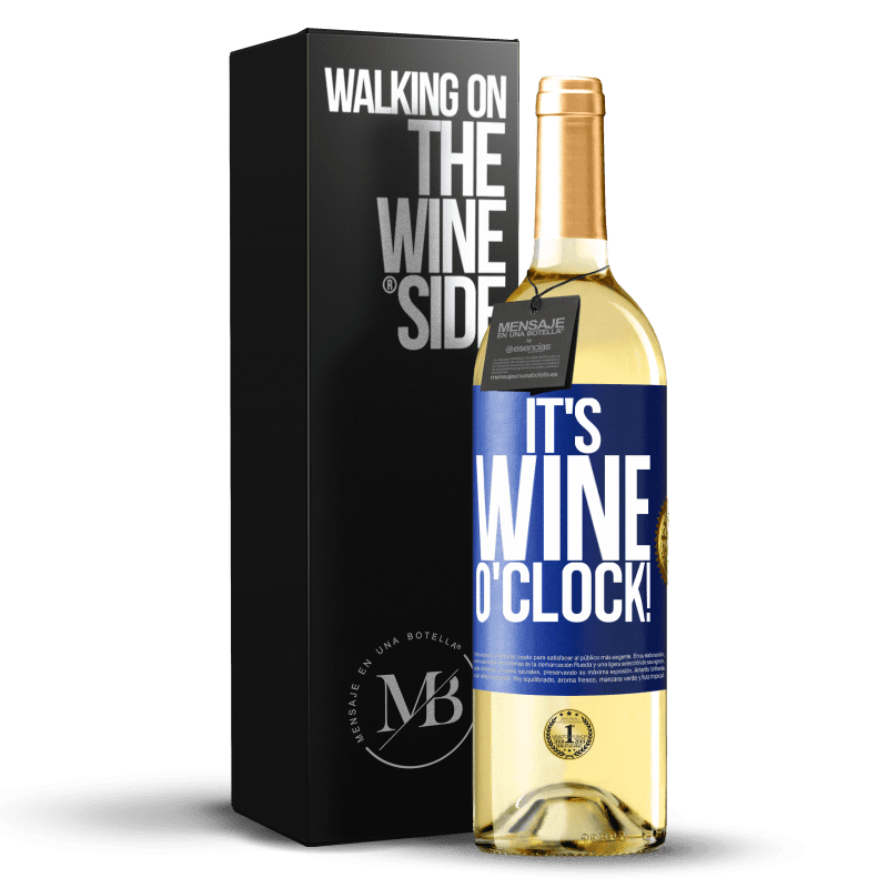 29,95 € Kostenloser Versand | Weißwein WHITE Ausgabe It's wine o'clock! Blaue Markierung. Anpassbares Etikett Junger Wein Ernte 2023 Verdejo