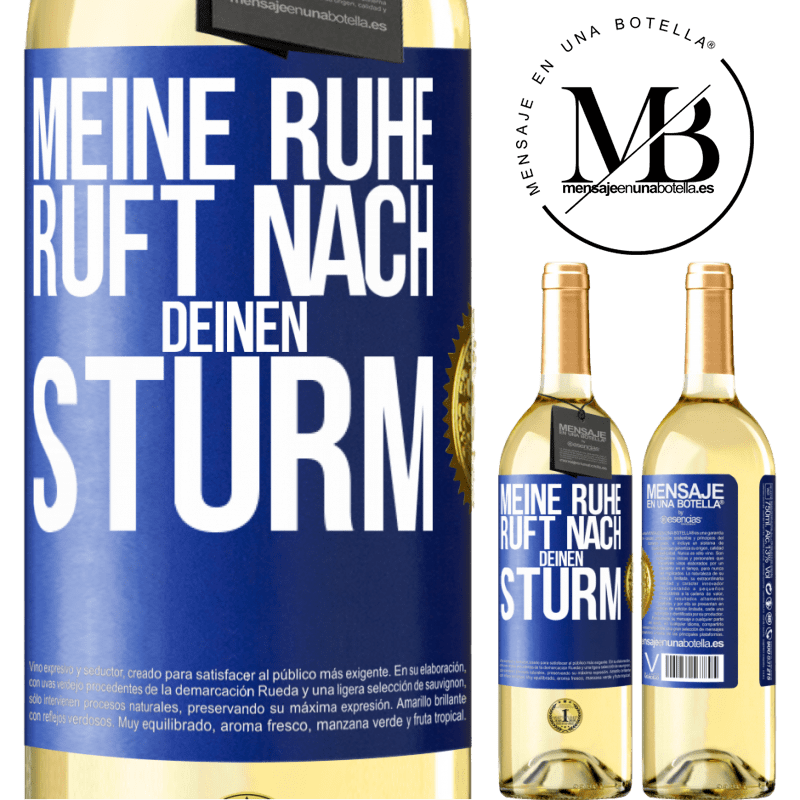 29,95 € Kostenloser Versand | Weißwein WHITE Ausgabe Meine Ruhe ruft nach deinen Sturm Blaue Markierung. Anpassbares Etikett Junger Wein Ernte 2023 Verdejo