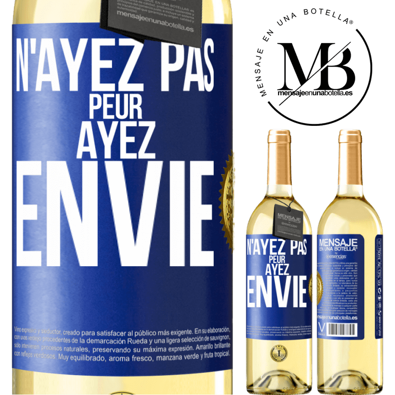 29,95 € Envoi gratuit | Vin blanc Édition WHITE N'ayez pas peur. Ayez envie Étiquette Bleue. Étiquette personnalisable Vin jeune Récolte 2024 Verdejo