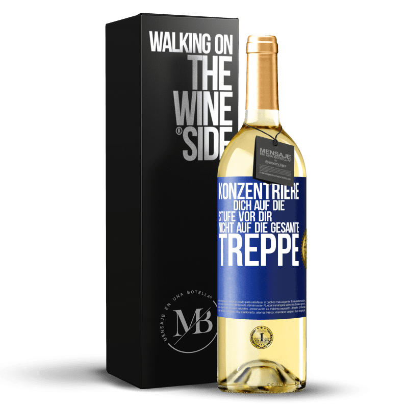 24,95 € Kostenloser Versand | Weißwein WHITE Ausgabe Konzentrieren Sie sich auf die Stufe vor Ihnen, nicht auf die gesamte Treppe Blaue Markierung. Anpassbares Etikett Junger Wein Ernte 2021 Verdejo