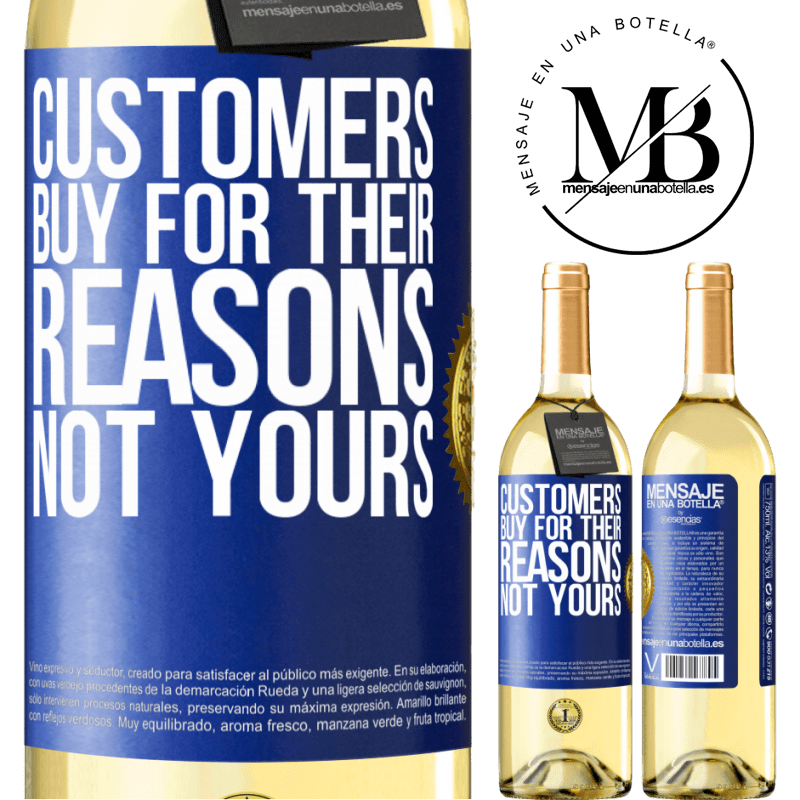 29,95 € Free Shipping | White Wine WHITE Edition Customers buy for their reasons, not yours Blue Label. Customizable label Young wine Harvest 2023 Verdejo