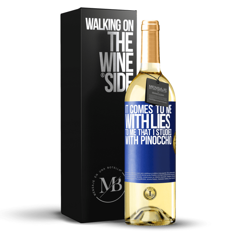 29,95 € Free Shipping | White Wine WHITE Edition It comes to me with lies. To me that I studied with Pinocchio Blue Label. Customizable label Young wine Harvest 2024 Verdejo