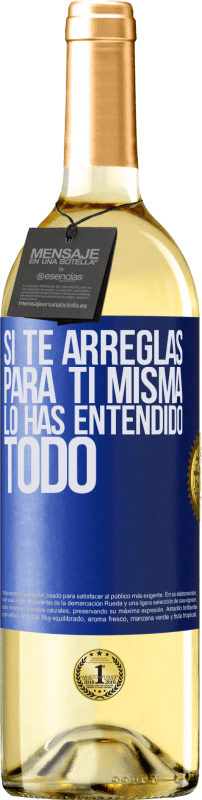29,95 € | Vino Blanco Edición WHITE Si te arreglas para ti misma, lo has entendido todo Etiqueta Azul. Etiqueta personalizable Vino joven Cosecha 2023 Verdejo