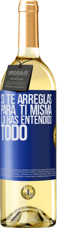 29,95 € Envío gratis | Vino Blanco Edición WHITE Si te arreglas para ti misma, lo has entendido todo Etiqueta Azul. Etiqueta personalizable Vino joven Cosecha 2025 Verdejo