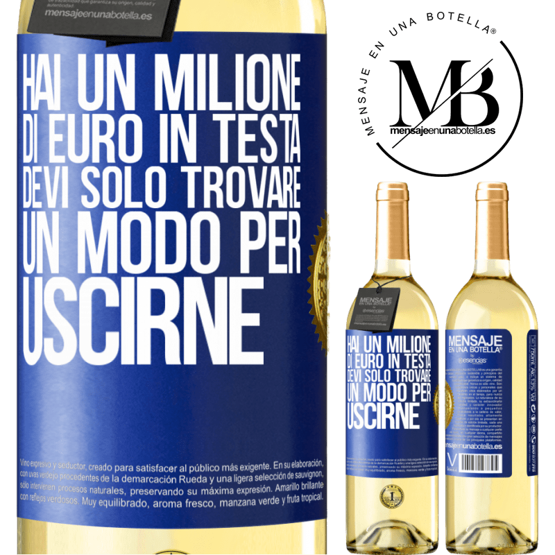 29,95 € Spedizione Gratuita | Vino bianco Edizione WHITE Hai un milione di euro in testa. Devi solo trovare un modo per uscirne Etichetta Blu. Etichetta personalizzabile Vino giovane Raccogliere 2025 Verdejo