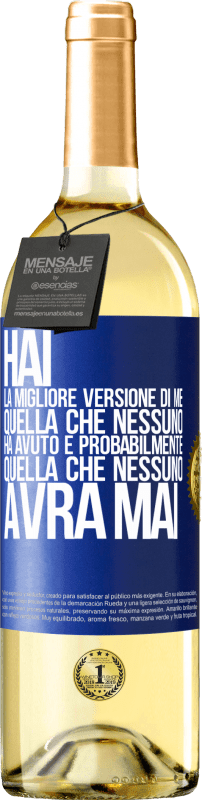 29,95 € | Vino bianco Edizione WHITE Hai la migliore versione di me, quella che nessuno ha avuto e probabilmente quella che nessuno avrà mai Etichetta Blu. Etichetta personalizzabile Vino giovane Raccogliere 2024 Verdejo