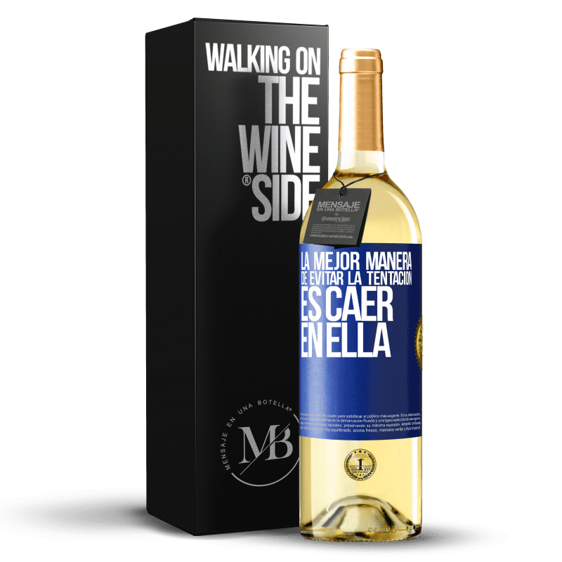 29,95 € Envío gratis | Vino Blanco Edición WHITE La mejor manera de evitar la tentación es caer en ella Etiqueta Azul. Etiqueta personalizable Vino joven Cosecha 2024 Verdejo