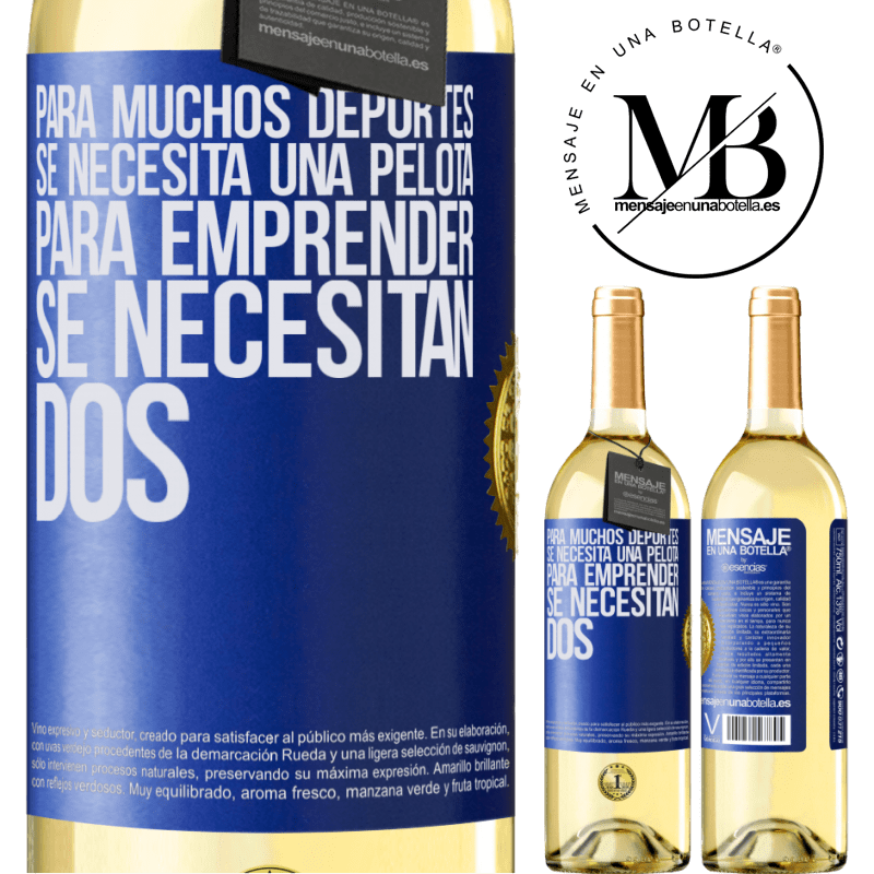 29,95 € Envío gratis | Vino Blanco Edición WHITE Para muchos deportes se necesita una pelota. Para emprender, se necesitan dos Etiqueta Azul. Etiqueta personalizable Vino joven Cosecha 2024 Verdejo