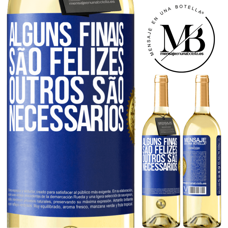 29,95 € Envio grátis | Vinho branco Edição WHITE Alguns finais são felizes. Outros são necessários Etiqueta Azul. Etiqueta personalizável Vinho jovem Colheita 2024 Verdejo