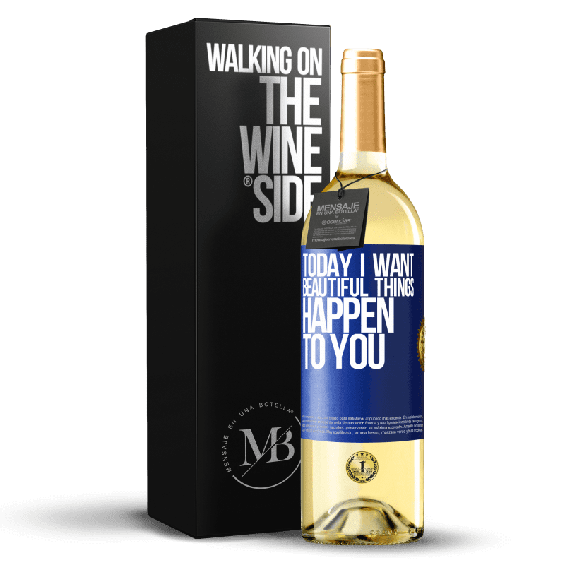 29,95 € 送料無料 | 白ワイン WHITEエディション 今日私はあなたに美しいことが起こることを望みます 青いタグ. カスタマイズ可能なラベル 若いワイン 収穫 2023 Verdejo