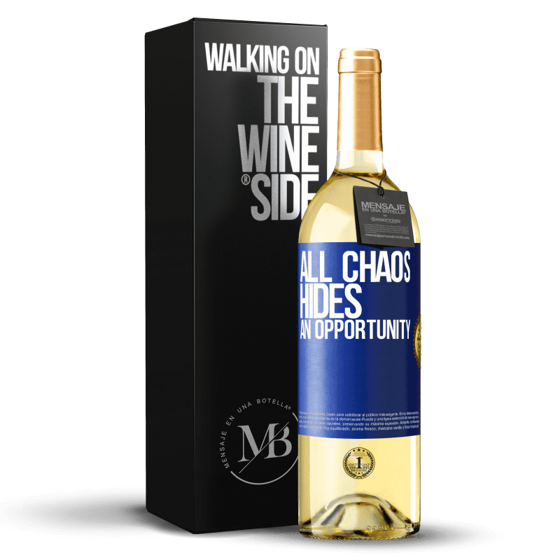 29,95 € Бесплатная доставка | Белое вино Издание WHITE Весь хаос скрывает возможность Синяя метка. Настраиваемая этикетка Молодое вино Урожай 2023 Verdejo