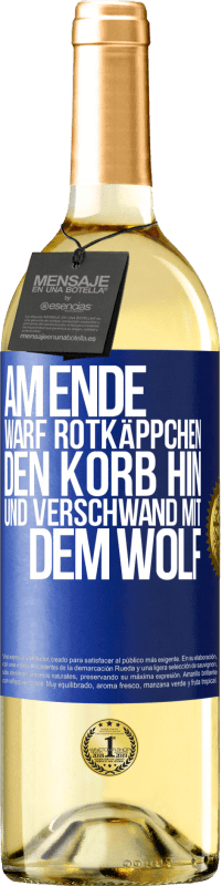 29,95 € Kostenloser Versand | Weißwein WHITE Ausgabe Am Ende warf Rotkäppchen den Korb hin und verschwand mit dem Wolf Blaue Markierung. Anpassbares Etikett Junger Wein Ernte 2023 Verdejo
