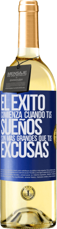 29,95 € Envío gratis | Vino Blanco Edición WHITE El éxito comienza cuando tus sueños son más grandes que tus excusas Etiqueta Azul. Etiqueta personalizable Vino joven Cosecha 2025 Verdejo