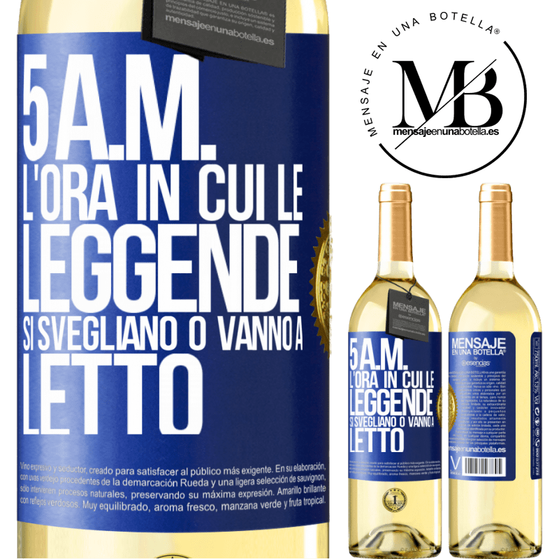 29,95 € Spedizione Gratuita | Vino bianco Edizione WHITE 5 A.M. L'ora in cui le leggende si svegliano o vanno a letto Etichetta Blu. Etichetta personalizzabile Vino giovane Raccogliere 2024 Verdejo