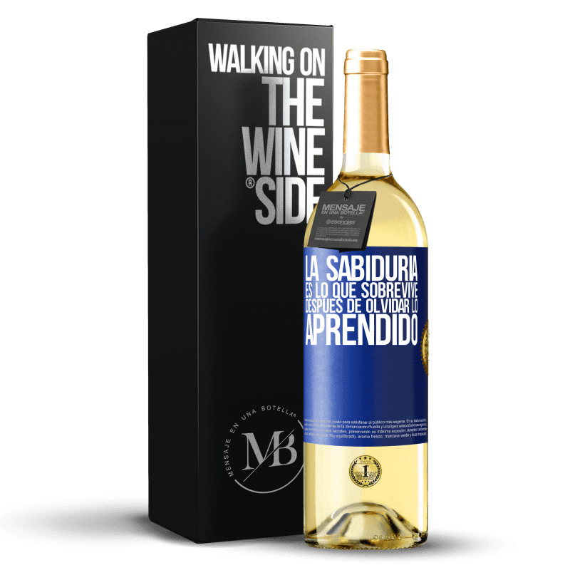 29,95 € Envío gratis | Vino Blanco Edición WHITE La sabiduría es lo que sobrevive después de olvidar lo aprendido Etiqueta Azul. Etiqueta personalizable Vino joven Cosecha 2025 Verdejo