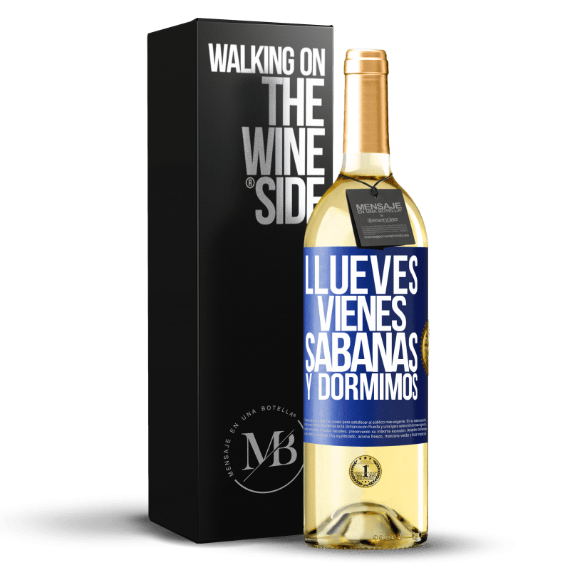 29,95 € Envoi gratuit | Vin blanc Édition WHITE Llueves, vienes, sábanas y dormimos Étiquette Bleue. Étiquette personnalisable Vin jeune Récolte 2022 Verdejo