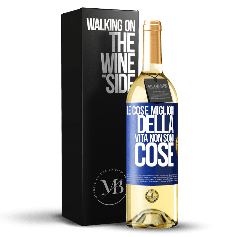 29,95 € Spedizione Gratuita | Vino bianco Edizione WHITE Le cose migliori della vita non sono cose Etichetta Blu. Etichetta personalizzabile Vino giovane Raccogliere 2024 Verdejo