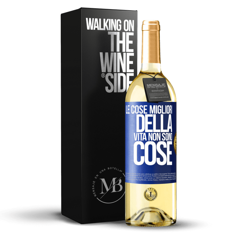 29,95 € Spedizione Gratuita | Vino bianco Edizione WHITE Le cose migliori della vita non sono cose Etichetta Blu. Etichetta personalizzabile Vino giovane Raccogliere 2025 Verdejo