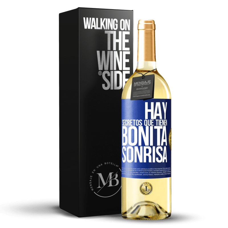 29,95 € Envío gratis | Vino Blanco Edición WHITE Hay secretos que tienen bonita sonrisa Etiqueta Azul. Etiqueta personalizable Vino joven Cosecha 2024 Verdejo