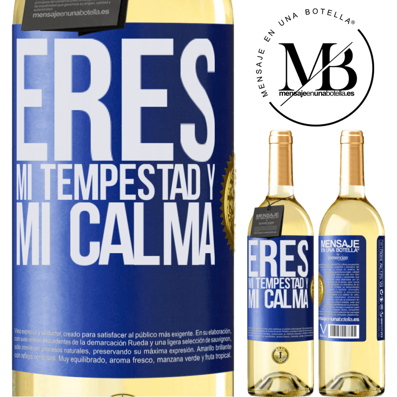 29,95 € Envío gratis | Vino Blanco Edición WHITE Eres mi tempestad y mi calma Etiqueta Azul. Etiqueta personalizable Vino joven Cosecha 2023 Verdejo