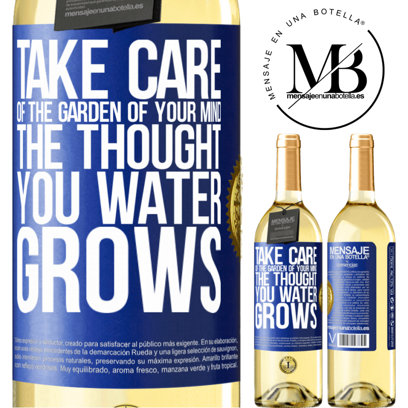 29,95 € Free Shipping | White Wine WHITE Edition Take care of the garden of your mind. The thought you water grows Blue Label. Customizable label Young wine Harvest 2022 Verdejo