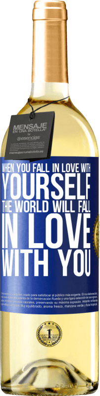 29,95 € | Белое вино Издание WHITE Когда вы влюбитесь в себя, мир влюбится в вас Синяя метка. Настраиваемая этикетка Молодое вино Урожай 2023 Verdejo