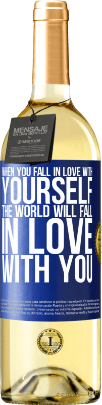 29,95 € Free Shipping | White Wine WHITE Edition When you fall in love with yourself, the world will fall in love with you Blue Label. Customizable label Young wine Harvest 2024 Verdejo