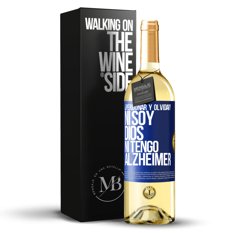 29,95 € Envío gratis | Vino Blanco Edición WHITE ¿Perdonar y olvidar? Ni soy Dios, ni tengo alzheimer Etiqueta Azul. Etiqueta personalizable Vino joven Cosecha 2024 Verdejo