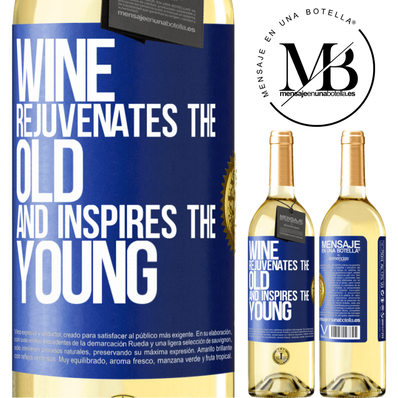 29,95 € Free Shipping | White Wine WHITE Edition Wine rejuvenates the old and inspires the young Blue Label. Customizable label Young wine Harvest 2022 Verdejo