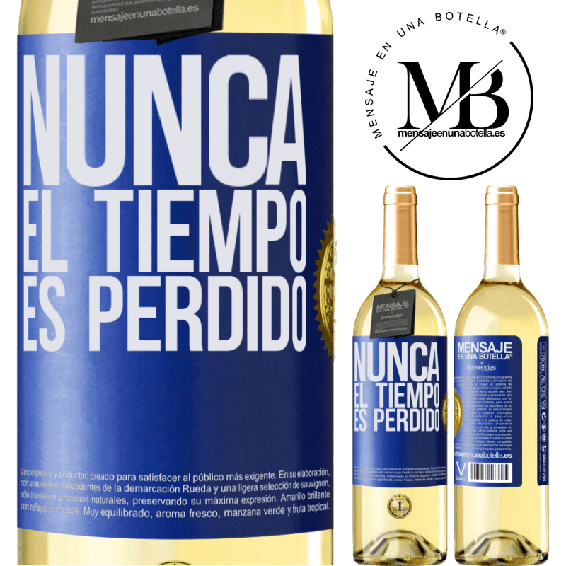 29,95 € Envío gratis | Vino Blanco Edición WHITE Nunca el tiempo es perdido Etiqueta Azul. Etiqueta personalizable Vino joven Cosecha 2023 Verdejo