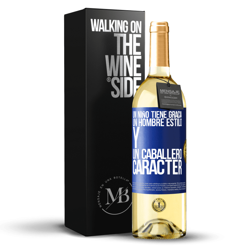 29,95 € Envío gratis | Vino Blanco Edición WHITE Un niño tiene gracia, un hombre estilo y un caballero, carácter Etiqueta Azul. Etiqueta personalizable Vino joven Cosecha 2022 Verdejo