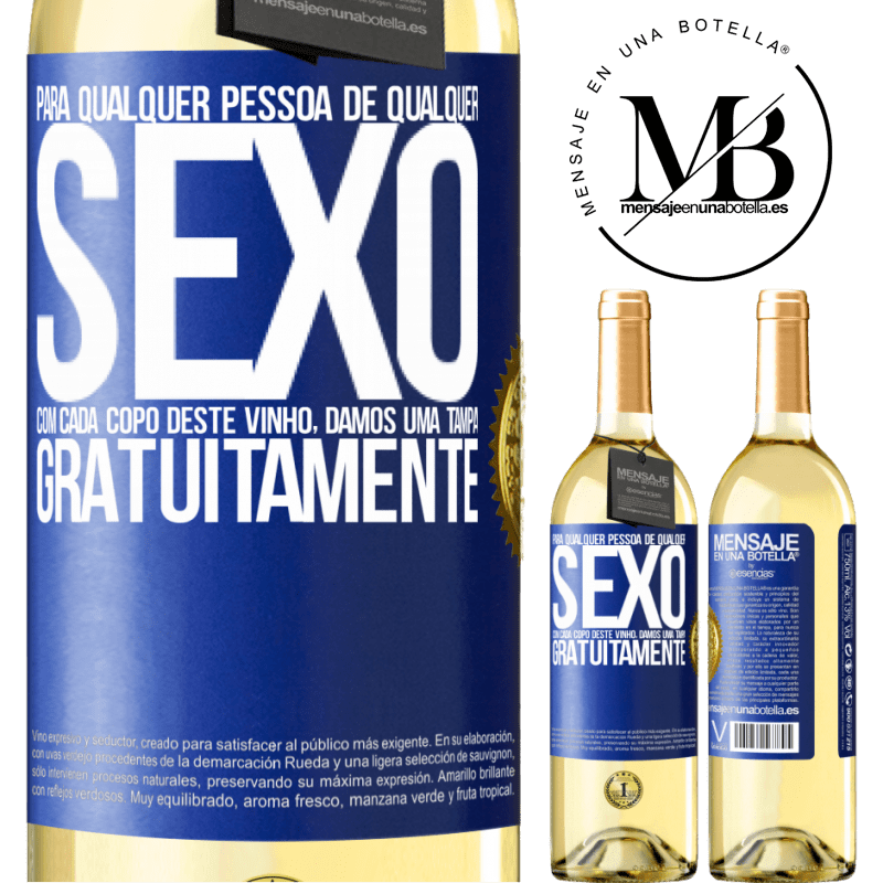 29,95 € Envio grátis | Vinho branco Edição WHITE Para qualquer pessoa de qualquer sexo com cada copo deste vinho, damos uma tampa GRATUITAMENTE Etiqueta Azul. Etiqueta personalizável Vinho jovem Colheita 2024 Verdejo