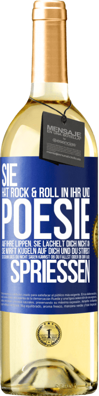 29,95 € | Weißwein WHITE Ausgabe Sie hat Rock & Roll in ihr und Poesie auf ihre Lippen. Sie lächelt dich nicht an, sie wirft Kugeln auf dich und du stirbst so sc Blaue Markierung. Anpassbares Etikett Junger Wein Ernte 2024 Verdejo