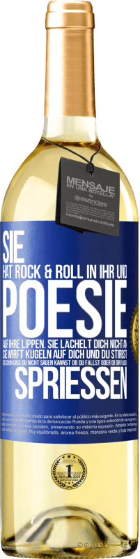 29,95 € Kostenloser Versand | Weißwein WHITE Ausgabe Sie hat Rock & Roll in ihr und Poesie auf ihre Lippen. Sie lächelt dich nicht an, sie wirft Kugeln auf dich und du stirbst so sc Blaue Markierung. Anpassbares Etikett Junger Wein Ernte 2025 Verdejo