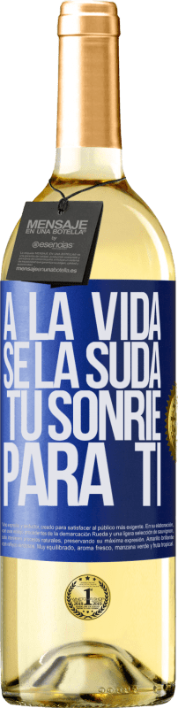 29,95 € Envío gratis | Vino Blanco Edición WHITE A la vida se la suda, tú sonríe para ti Etiqueta Azul. Etiqueta personalizable Vino joven Cosecha 2025 Verdejo