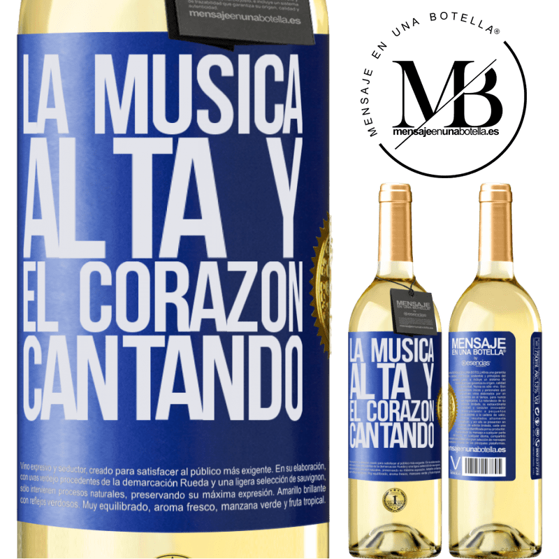 29,95 € Envío gratis | Vino Blanco Edición WHITE La música alta y el corazón cantando Etiqueta Azul. Etiqueta personalizable Vino joven Cosecha 2023 Verdejo