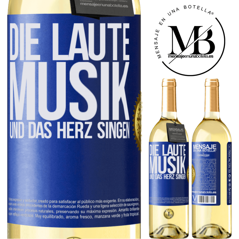 29,95 € Kostenloser Versand | Weißwein WHITE Ausgabe Musik laut und Herz singend Blaue Markierung. Anpassbares Etikett Junger Wein Ernte 2023 Verdejo